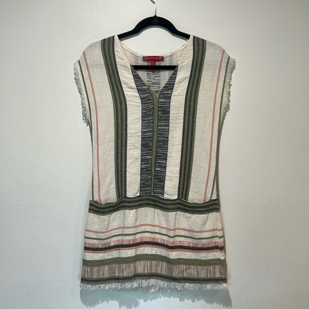 Saks Fifth Avenue Sleeveless Mini Dress with Front Pockets Frayed Hem Size Small